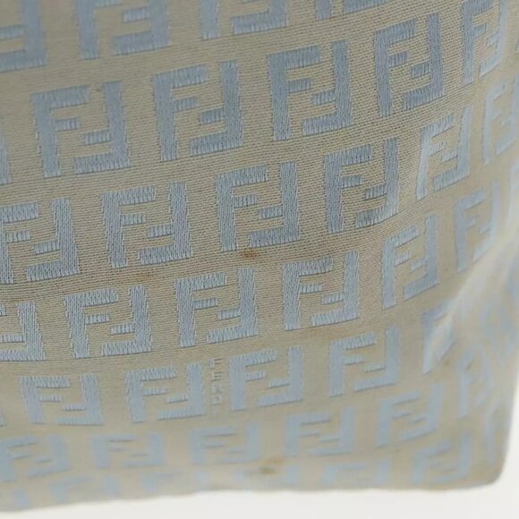 FENDI Zucchino Canvas Tote Bag Light Blue Brown Silver Auth - Picture 13 of 16